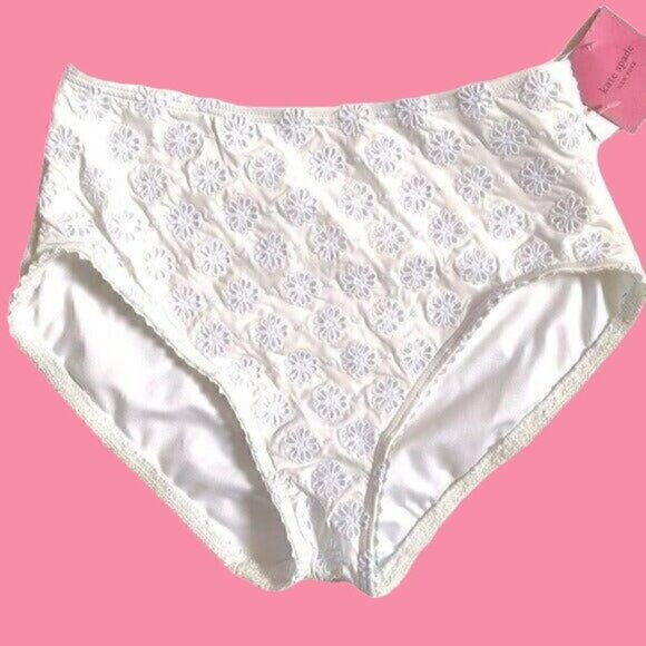 Kate Spade New York Retro Eyelet High Waist Bikini Bottoms White S $108 retail - Picture 1 of 9